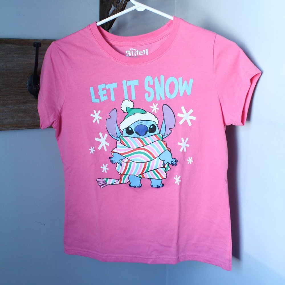Stitch Size XL 14-16 Pink Christmas Tshirt